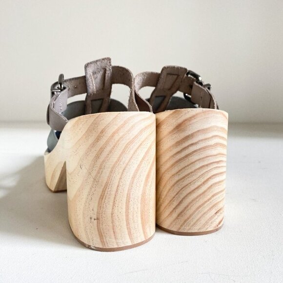 Free People Bellevue  Clogs Leather Wood Fisherman Sandals Slides 11 River - Picture 9 of 12